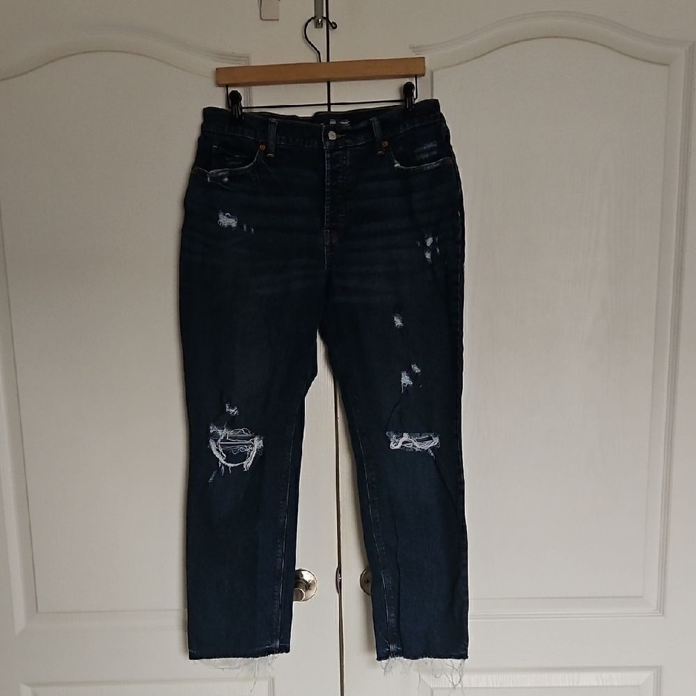 Dark Blue Distressed High-Rise Women's Jeans